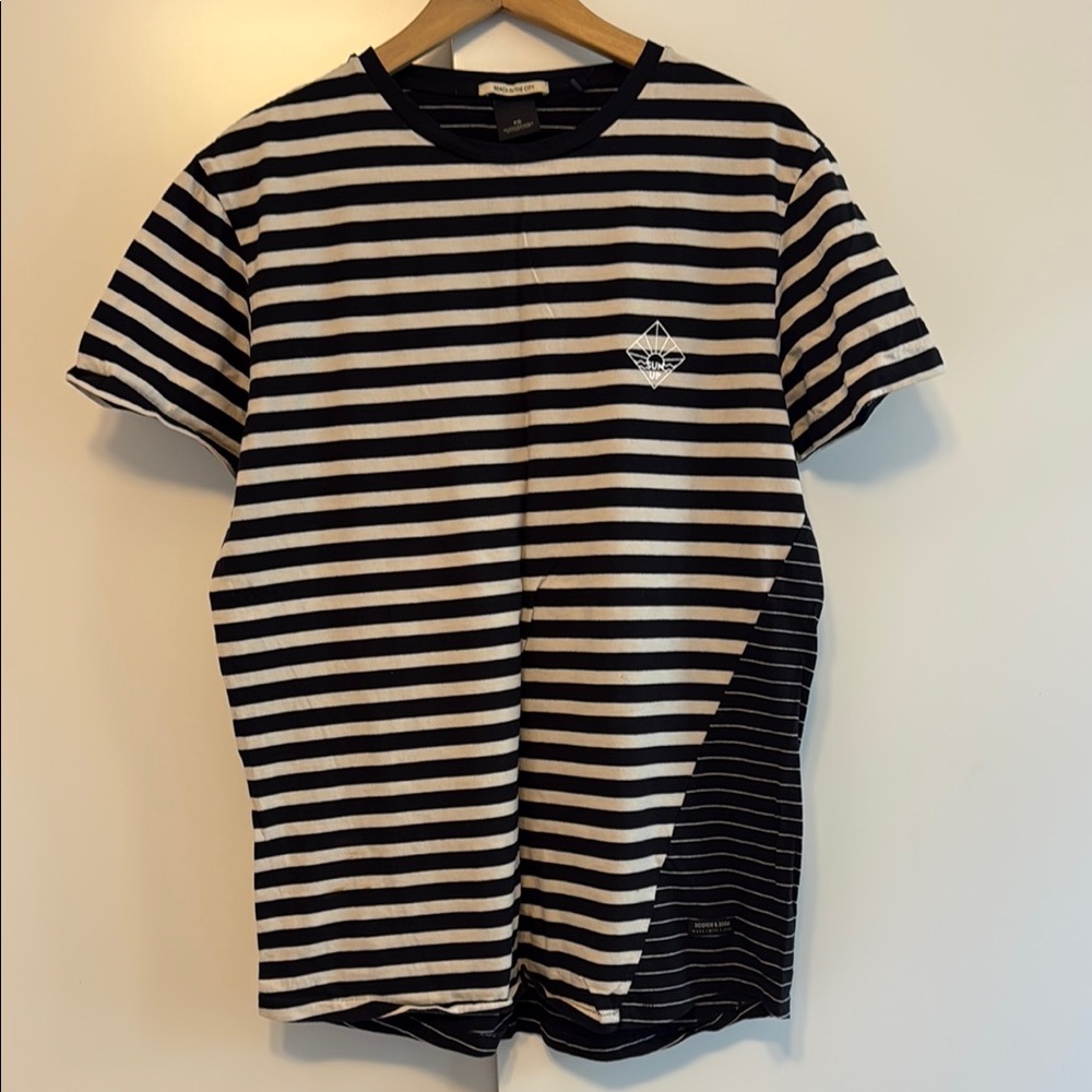 Scotch & Soda Black and White Striped Short Sleeve Tee